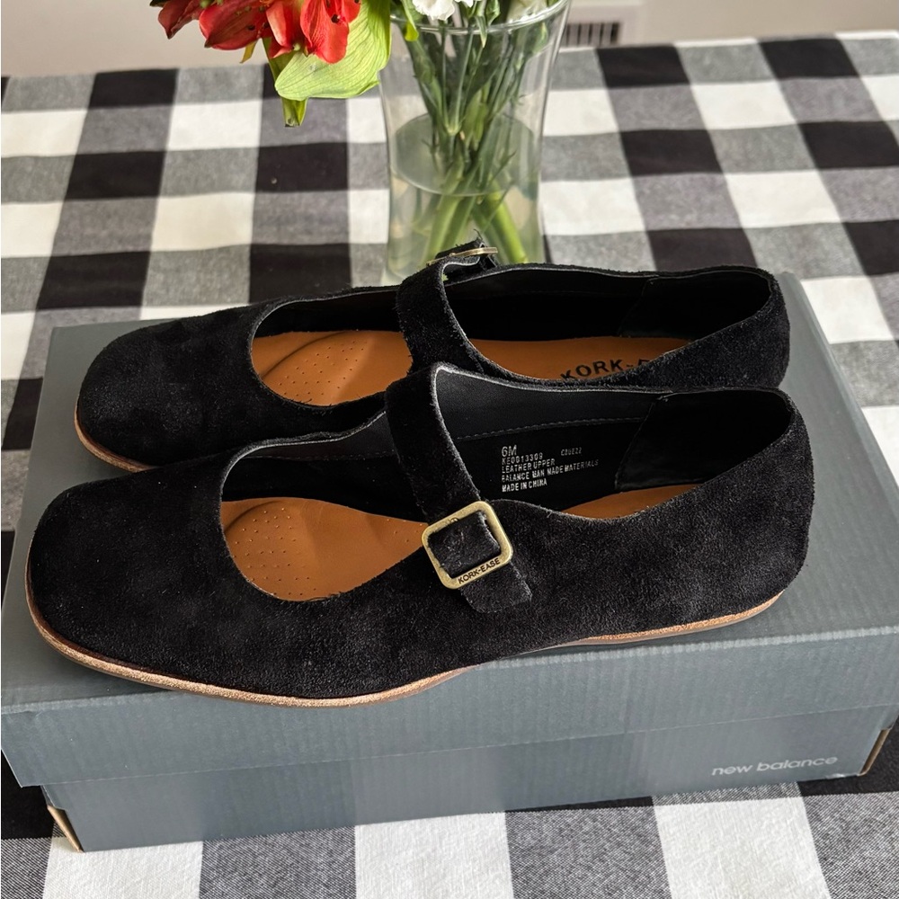 Kork-Ease Black Suede Mary Jane Loafers with Buckle size 6